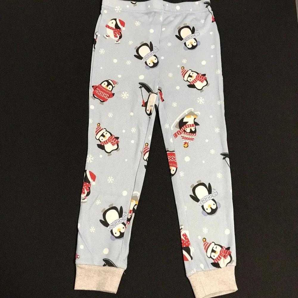 Cuddl Duds Toddler Boys 2pc Pajama Set Size 3-4T Penguin Holiday Print Blue Gray